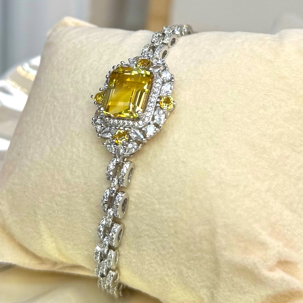 BC4 4.5CT Natural CITRINE UNIQUE WATCH BAND Bracelet Rhodium SterlingSilver S925